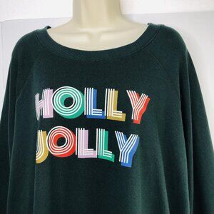 Wildfox Womens Dark Green Holly Jolly Christmas Holiday Sweatshirt PJ Top Sz XL